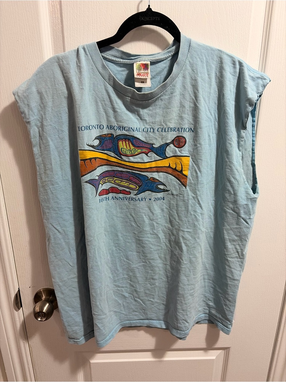 Fruit of the Loom Light Blue Graphic Tee with Multicolor Fruit Print